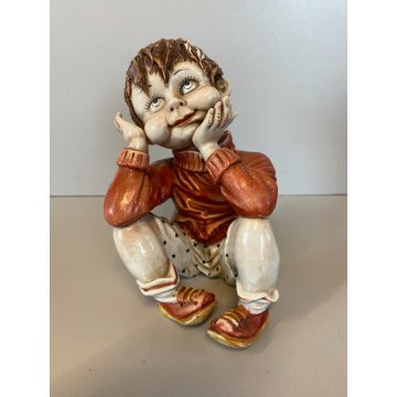 STATUINA VINTAGE FIGURA PORCELLANA CAPODIMONTE FIRMA "Ponti" BAMBINO SEDUTO '900
