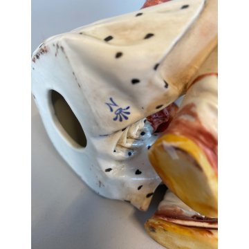 STATUINA VINTAGE FIGURA PORCELLANA CAPODIMONTE FIRMA "Ponti" BAMBINO SEDUTO '900