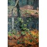 QUADRO DIPINTO OLIO su TELA Artino Giroldi PAESAGGIO BOSCO FIUME CREPUSCOLO '900