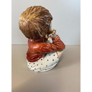 STATUINA VINTAGE FIGURA PORCELLANA CAPODIMONTE FIRMA "Ponti" BAMBINO SEDUTO '900
