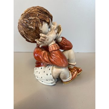 STATUINA VINTAGE FIGURA PORCELLANA CAPODIMONTE FIRMA "Ponti" BAMBINO SEDUTO '900