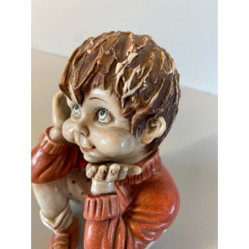 STATUINA VINTAGE FIGURA PORCELLANA CAPODIMONTE FIRMA "Ponti" BAMBINO SEDUTO '900