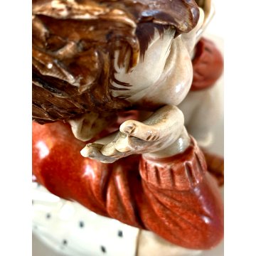 STATUINA VINTAGE FIGURA PORCELLANA CAPODIMONTE FIRMA "Ponti" BAMBINO SEDUTO '900