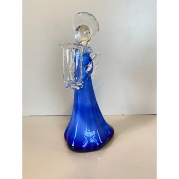 STATUETTA FIGURA ANGELO PORTACANDELA VETRO SOFFIATO MURANO BLUE GLASS ANGEL 23cm