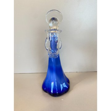 STATUETTA FIGURA ANGELO PORTACANDELA VETRO SOFFIATO MURANO BLUE GLASS ANGEL 23cm