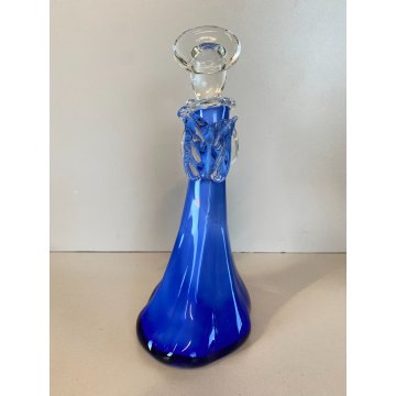 STATUETTA FIGURA ANGELO PORTACANDELA VETRO SOFFIATO MURANO BLUE GLASS ANGEL 23cm