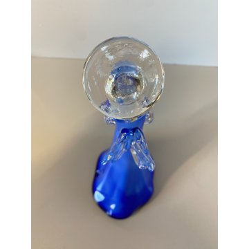 STATUETTA FIGURA ANGELO PORTACANDELA VETRO SOFFIATO MURANO BLUE GLASS ANGEL 23cm