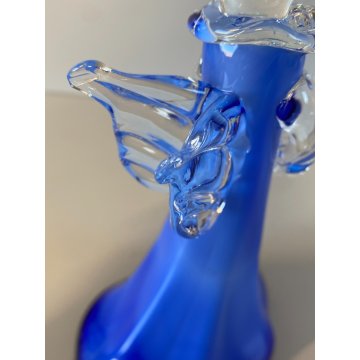 STATUETTA FIGURA ANGELO PORTACANDELA VETRO SOFFIATO MURANO BLUE GLASS ANGEL 23cm