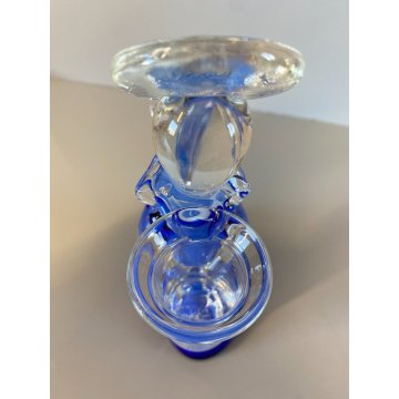 STATUETTA FIGURA ANGELO PORTACANDELA VETRO SOFFIATO MURANO BLUE GLASS ANGEL 23cm