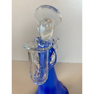 STATUETTA FIGURA ANGELO PORTACANDELA VETRO SOFFIATO MURANO BLUE GLASS ANGEL 23cm
