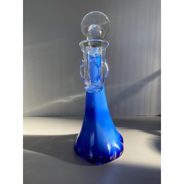 STATUETTA FIGURA ANGELO PORTACANDELA VETRO SOFFIATO MURANO BLUE GLASS ANGEL 23cm
