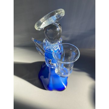 STATUETTA FIGURA ANGELO PORTACANDELA VETRO SOFFIATO MURANO BLUE GLASS ANGEL 23cm