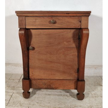 ANTICO COMODINO IMPERO epoca 1800 BAFFO Legno Noce CASSETTO ANTA Old Night Table