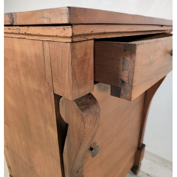 ANTICO COMODINO IMPERO epoca 1800 BAFFO Legno Noce CASSETTO ANTA Old Night Table