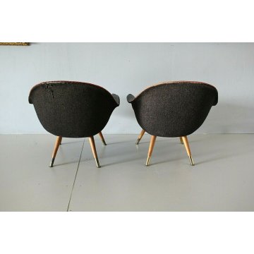 COPPIA POLTRONA ANNI 50 IMBOTTITA NELLO STILE GASTONE RINALDI TESSUTO PELLE NERA