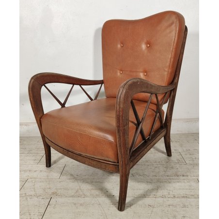 POLTRONA DESIGN Paolo Buffa ANNI 40 Italy SEDIA LEGNO imbottita VINTAGE ARMCHAIR