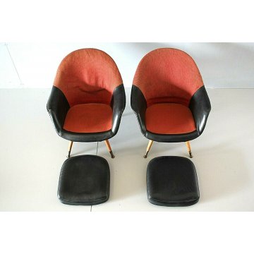 COPPIA POLTRONA ANNI 50 IMBOTTITA NELLO STILE GASTONE RINALDI TESSUTO PELLE NERA