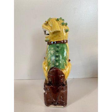 STATUINA CANE FOO  PORCELLANA SMALTO GIALLO LEONE GUARDIANO CINA XX sec. 25cm/h