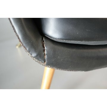 COPPIA POLTRONA ANNI 50 IMBOTTITA NELLO STILE GASTONE RINALDI TESSUTO PELLE NERA