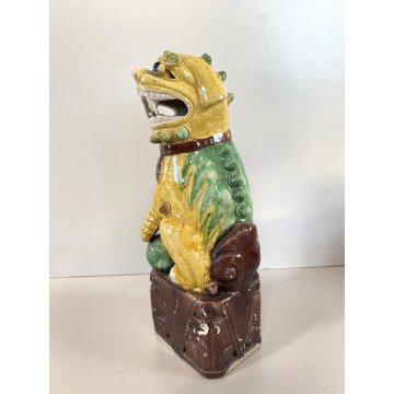 STATUINA CANE FOO  PORCELLANA SMALTO GIALLO LEONE GUARDIANO CINA XX sec. 25cm/h