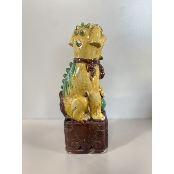 STATUINA CANE FOO  PORCELLANA SMALTO GIALLO LEONE GUARDIANO CINA XX sec. 25cm/h