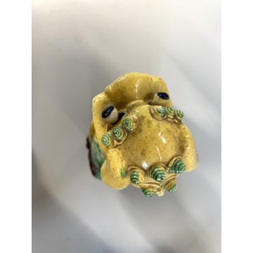 STATUINA CANE FOO  PORCELLANA SMALTO GIALLO LEONE GUARDIANO CINA XX sec. 25cm/h