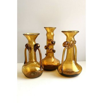 TRIS ANTICO VASO MURANO BIANSATO VETRO SOFFIATO AMBER GLASS ZECCHIN ART DECO' 