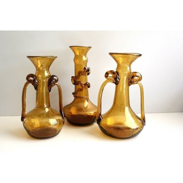 TRIS ANTICO VASO MURANO BIANSATO VETRO SOFFIATO AMBER GLASS ZECCHIN ART DECO' 