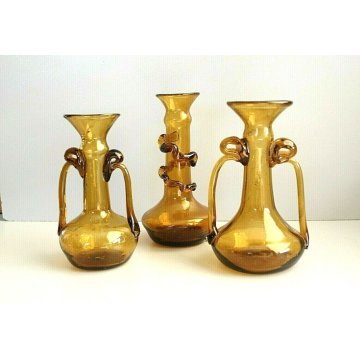 TRIS ANTICO VASO MURANO BIANSATO VETRO SOFFIATO AMBER GLASS ZECCHIN ART DECO' 