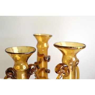 TRIS ANTICO VASO MURANO BIANSATO VETRO SOFFIATO AMBER GLASS ZECCHIN ART DECO' 