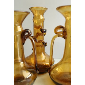 TRIS ANTICO VASO MURANO BIANSATO VETRO SOFFIATO AMBER GLASS ZECCHIN ART DECO' 