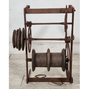 ANTICO Girarrosto MECCANICO da CAMINO Strumento a Peso FERRO BATTUTO epoca 1700