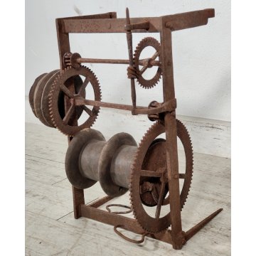 ANTICO Girarrosto MECCANICO da CAMINO Strumento a Peso FERRO BATTUTO epoca 1700