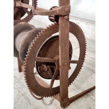 ANTICO Girarrosto MECCANICO da CAMINO Strumento a Peso FERRO BATTUTO epoca 1700