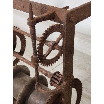 ANTICO Girarrosto MECCANICO da CAMINO Strumento a Peso FERRO BATTUTO epoca 1700