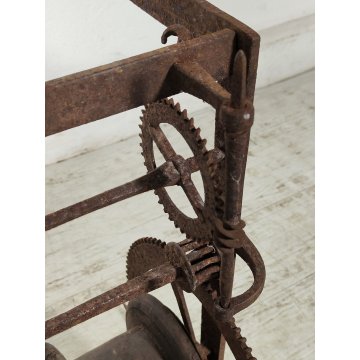 ANTICO Girarrosto MECCANICO da CAMINO Strumento a Peso FERRO BATTUTO epoca 1700