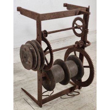 ANTICO Girarrosto MECCANICO da CAMINO Strumento a Peso FERRO BATTUTO epoca 1700