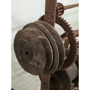 ANTICO Girarrosto MECCANICO da CAMINO Strumento a Peso FERRO BATTUTO epoca 1700