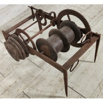 ANTICO Girarrosto MECCANICO da CAMINO Strumento a Peso FERRO BATTUTO epoca 1700