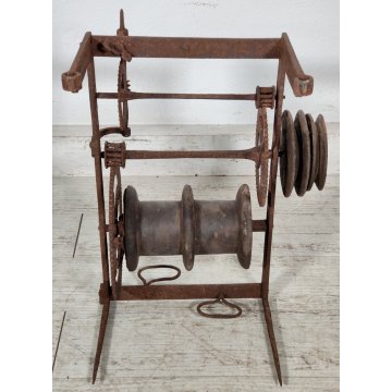 ANTICO Girarrosto MECCANICO da CAMINO Strumento a Peso FERRO BATTUTO epoca 1700