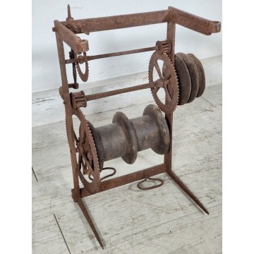 ANTICO Girarrosto MECCANICO da CAMINO Strumento a Peso FERRO BATTUTO epoca 1700
