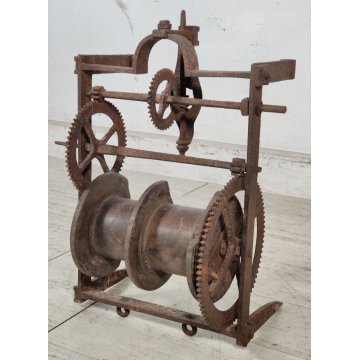 ANTICO Girarrosto MECCANICO da CAMINO Strumento a Peso FERRO BATTUTO epoca 1700