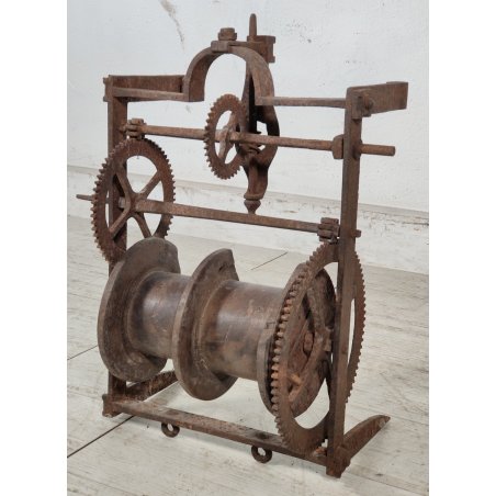 ANTICO Girarrosto MECCANICO da CAMINO Strumento a Peso FERRO BATTUTO epoca 1700