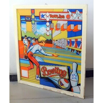 SCHERMO GIOCO FLIPPER PLEXIGLAS EPOCA 1970 BOWLING TILT VINTAGE QUADRO CORNICE 