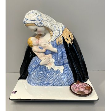 ANTICA FIGURA CERAMICA LENCI MADONNA maternità  policroma SANDRO VACCHETTI 1930