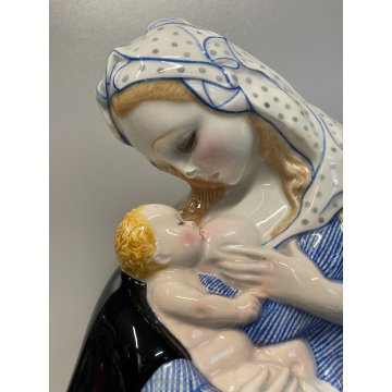 ANTICA FIGURA CERAMICA LENCI MADONNA maternità  policroma SANDRO VACCHETTI 1930