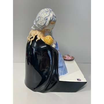 ANTICA FIGURA CERAMICA LENCI MADONNA maternità  policroma SANDRO VACCHETTI 1930