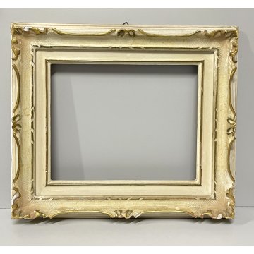 ANTICA PICCOLA CORNICE DORATA BIANCA LEGNO SCOLPITO 44 cm x 38 cm EPOCA '900