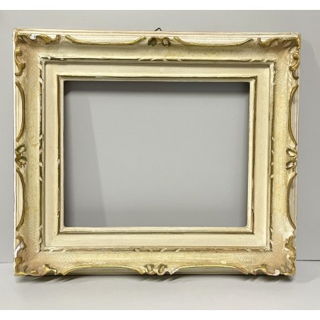 ANTICA PICCOLA CORNICE DORATA BIANCA LEGNO SCOLPITO 44 cm x 38 cm EPOCA '900