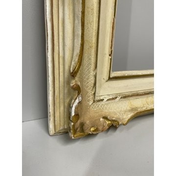 ANTICA PICCOLA CORNICE DORATA BIANCA LEGNO SCOLPITO 44 cm x 38 cm EPOCA '900